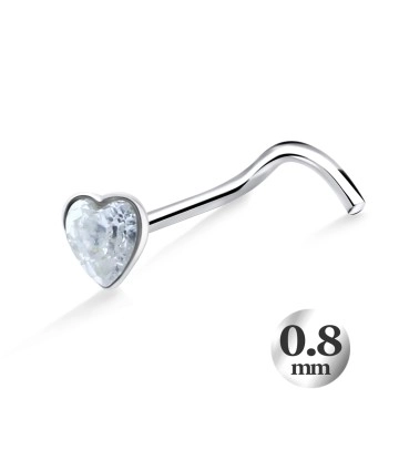 Heart Stone Silver Curved Nose Stud NSKB-786 (0.8mm)